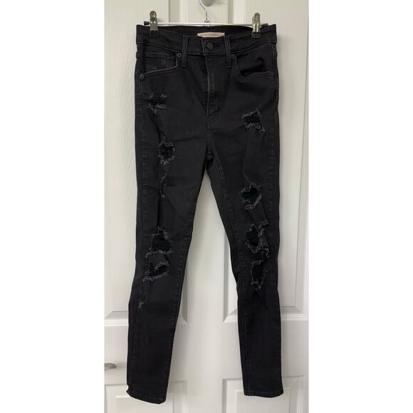 Levi’s black denim jeans distressed mile high super skinny size 28 - Picture 1 of 6